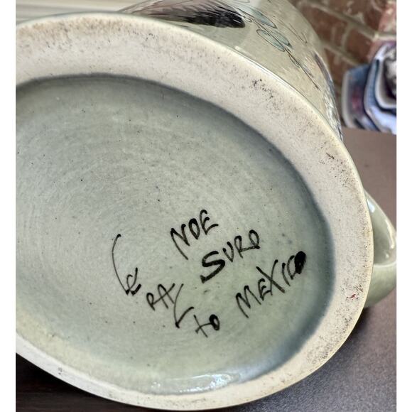 Noe Sure Mexico Hand Painted Tonala Large Mug Stein Vintage Folk Art Floral - Picture 9 of 10